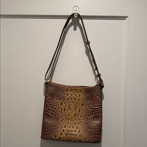 Brahmin Tan and Brown Croc-Embossed Shoulder Bag